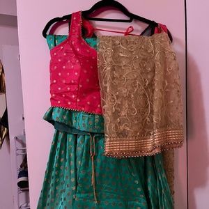Bright teal and pink lengha
